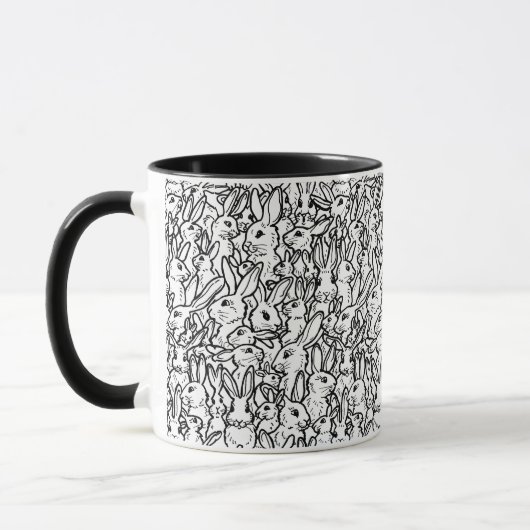 Zwart-wit konijnenvangers Modern Bunny Pattern Mok (Links)