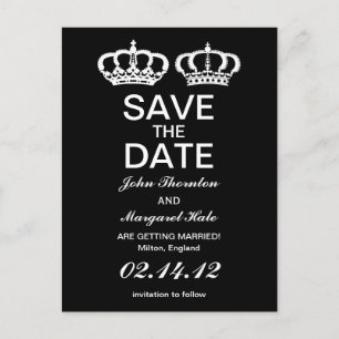 Zwart wit koningspaar Save the Date Aankondigingskaart