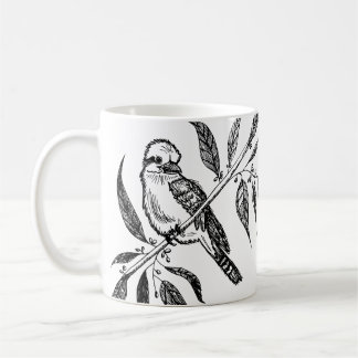 Zwart & Wit Kookaburra op Tak Tekening Koffiemok