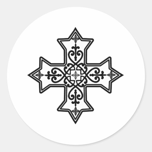 Zwart-wit, koptisch kruis ronde sticker (Voorkant)