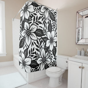 Zwart & Wit Krachtig Modern Bloemendesign Douchegordijn