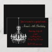 Zwart & Wit Kroonluchter Elegante Feestuitnodiging Kaart (Voorkant / Achterkant)