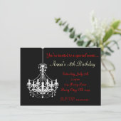 Zwart & Wit Kroonluchter Elegante Feestuitnodiging Kaart (Staand voorkant)