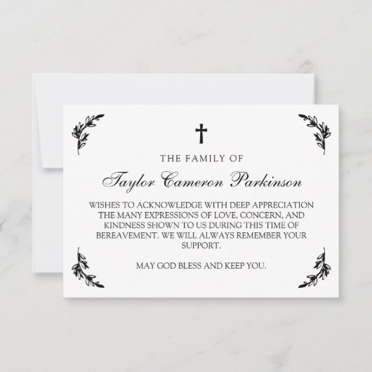 Zwart Wit Kruis Groen Verdieping Dank u Bedankkaart (Voorkant)