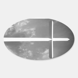 Zwart-wit kruisje ovale sticker