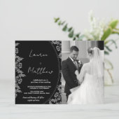 Zwart Wit Kunst Bruiloft Uitnodigingen met foto (Staand voorkant)
