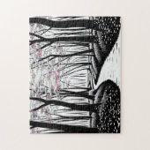 Zwart-wit kunst met Paarse bladeren Legpuzzel (Verticaal)