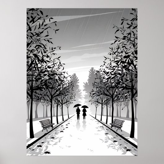 Zwart-wit kunst Prints, Modern, Landschap, Moody Poster (Voorkant)