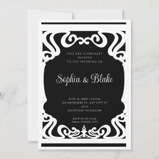  zwart-wit kunstdecohuwelijk kaart (Voorkant)