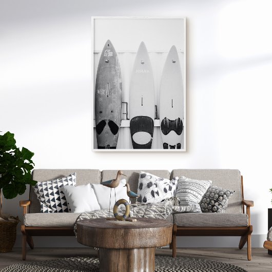 Zwart-wit Kust Surf Boards Poster