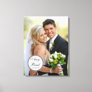 Zwart Wit Label Bruiloft Foto Keepsake Canvas Afdruk