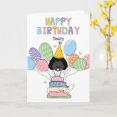Zwart Wit Labradoodle Dog Happy Birthday Kaart (Gele Bloem)