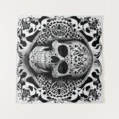 Zwart & Wit lachend Lace Skull Tapestry Wandkleed (Voorkant (horizontaal))