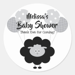 Zwart wit lam zoet Baby shower dank u naam Ronde Sticker