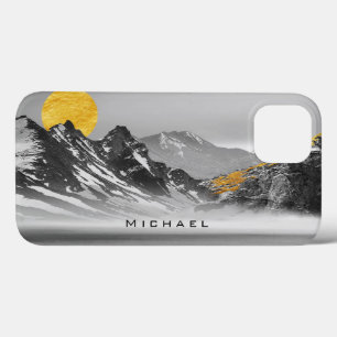 Zwart Wit Landschap Gouden Maan Aangepaste Naam iPhone 13 Hoesje