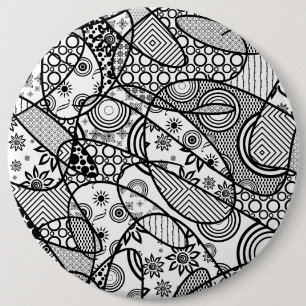 Zwart & Wit Lapwerk 01 van het Patroon Ronde Button 6,0 Cm