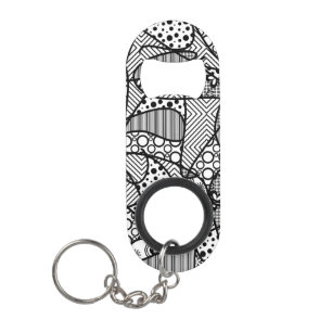 Zwart & Wit Lapwerk 04 van het Patroon Sleutelhanger Flessenopener