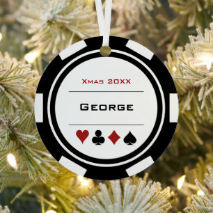Zwart-wit Las Vegas Poker Chip Kerstmis Metalen Ornament
