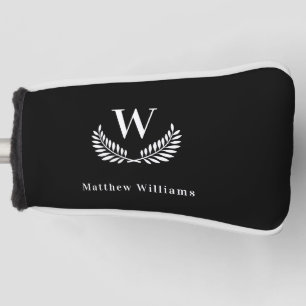 Zwart wit laurel, naam monogram golfheadcover