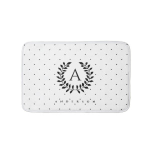 Zwart-Wit-Laurier Monogram Stippenpatroon Badmat