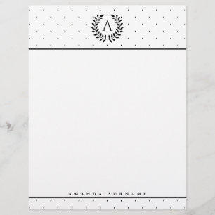 Zwart-Wit-Laurier Monogram Stippenpatroon Briefhoofd