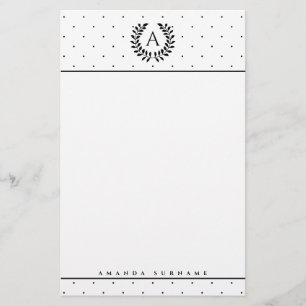 Zwart-Wit-Laurier Monogram Stippenpatroon Briefpapier