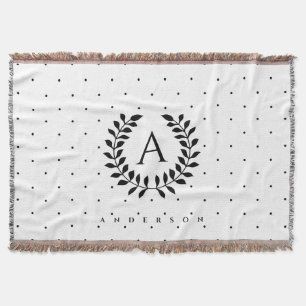 Zwart-Wit-Laurier Monogram Stippenpatroon Deken