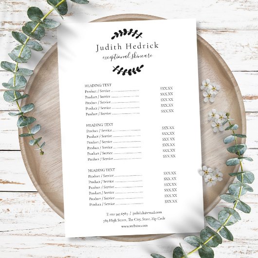 Zwart-wit laurier service menu prijslijst