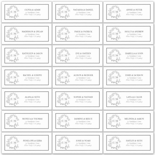 Zwart-wit Leafy Crest Monogram Gastadres S Sticker (Voorkant)