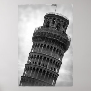 Zwart & Wit Leaning Tower of Pisa Reisposter Poster