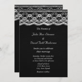 Zwart & wit leer & kant bruiloft kaart (Voorkant / Achterkant)