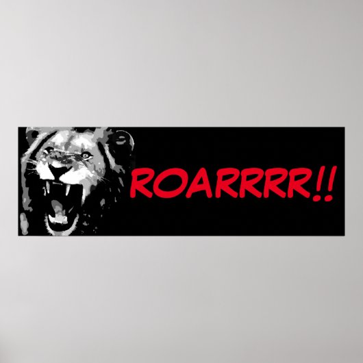 Zwart Wit Leeuw Pop Art Comic Style Roar Script Poster (Voorkant)
