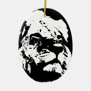 Zwart & wit leeuw pop kunst keramisch ornament