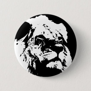 Zwart & wit leeuw pop kunst ronde button 5,7 cm