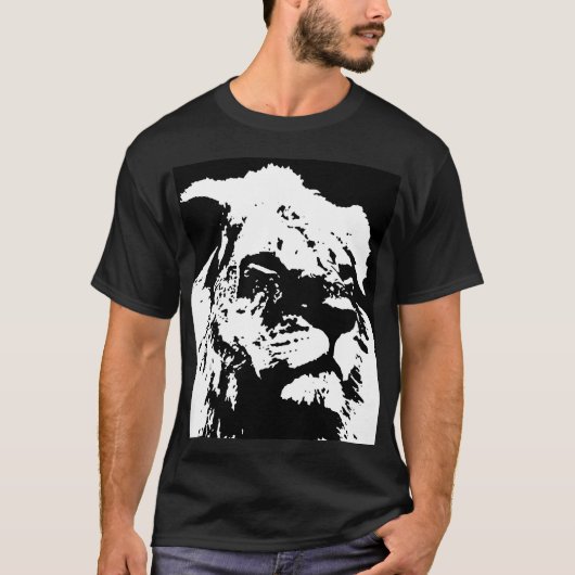 Zwart & wit leeuw pop kunst t-shirt (Voorkant)