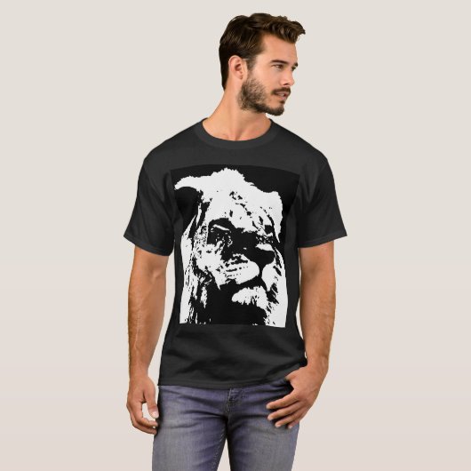 Zwart & wit leeuw pop kunst t-shirt (Voorkant volledig)