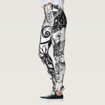 Zwart-wit Leggings met gedrukte graffiti kunst