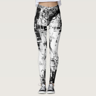 Zwart-wit Leggings met gedrukte graffiti kunst