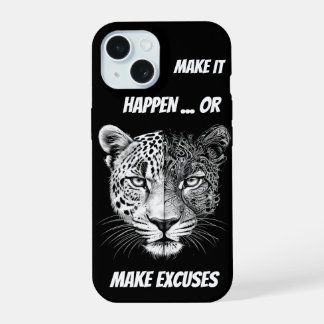 Zwart-wit Leopard gezicht iPhone 15 Hoesje