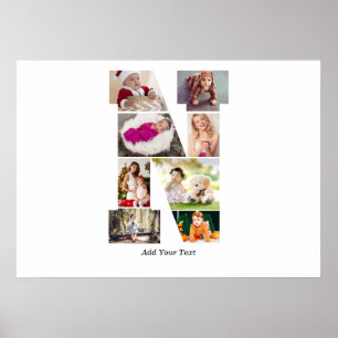 Zwart-wit Letter N Foto Collage Poster