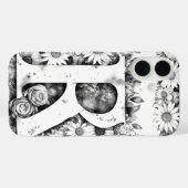 Zwart-wit Letter R Elegante Bloemen Waterverf Case-Mate iPhone Case (Achterkant (horizontaal))