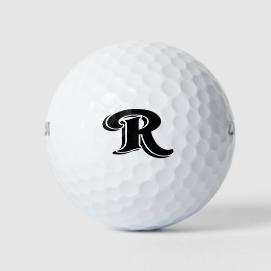 Zwart wit  letter R monogram Golfballen (Voorkant)