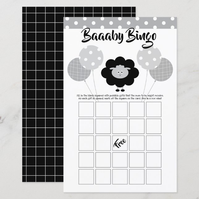 Zwart Wit Leuk Lam Baby shower Bingo Spel Kaart (Voorkant / Achterkant)