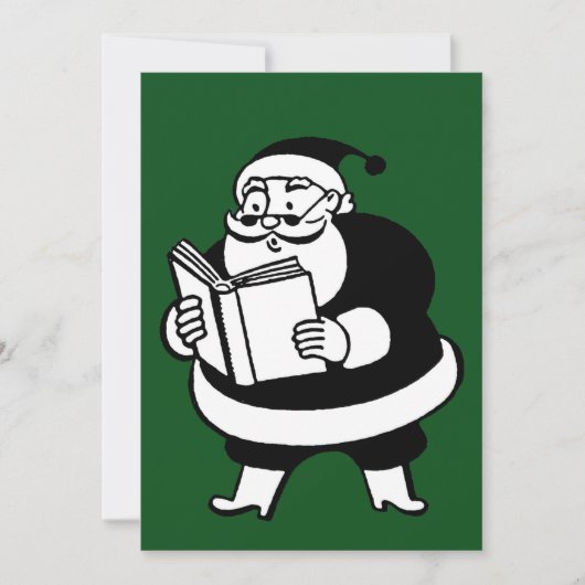  Zwart & Wit Lezen Santa Green Gift Label Feestdagenkaart (Voorkant)
