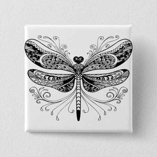Zwart & wit libellen pin vierkante button 5,1 cm (Voorkant)