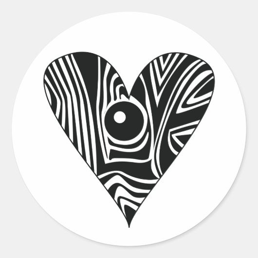 Zwart-wit LIEFDE hart Ronde Sticker (Voorkant)