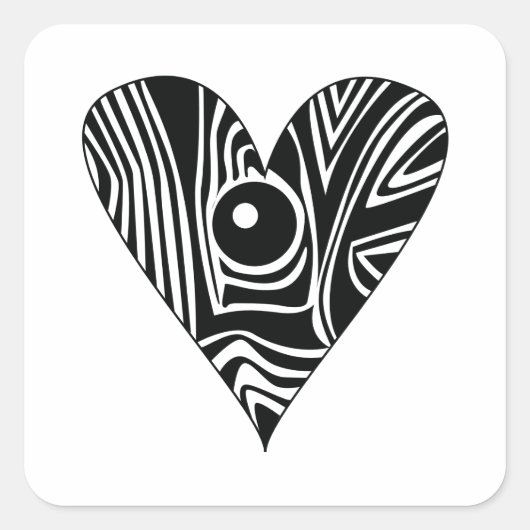 Zwart-wit LIEFDE hart Vierkante Sticker (Voorkant)