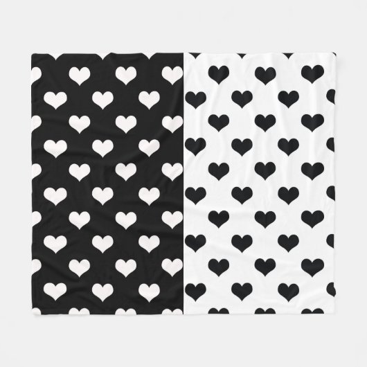 Zwart Wit Liefde Hartpatroon Fleece Deken (Voorkant (Horizontaal))