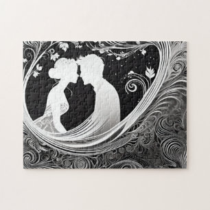Zwart-wit Liefde in Omgekeerde: Silhouet Paar Legpuzzel