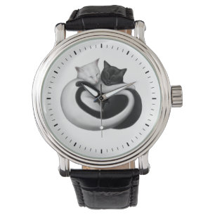 Zwart-wit Liefde Katten Horloge